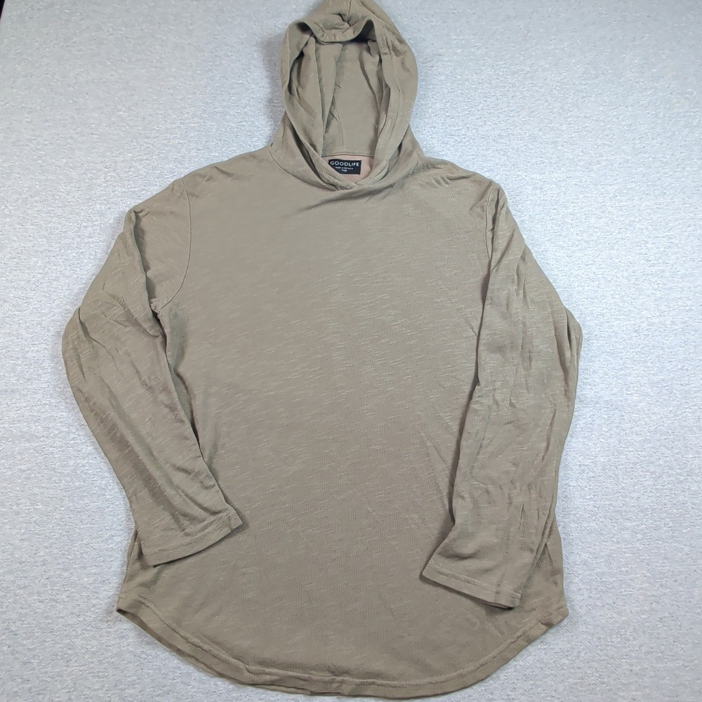 Goodlife Mens Slub Jersey Long Sleeve Hoodie Tan Curved Hem Made in USA L